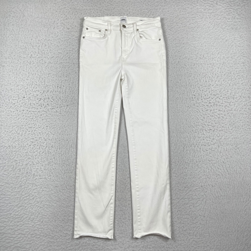 Edwin Jeans Womens 26 White Bree Slim Straight Raw Hem High Rise Minimalist